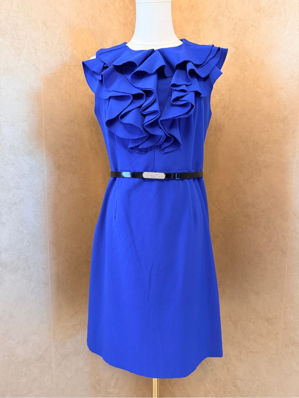 Soho Apparel Royal Blue Ruffle Sheath Dress with Belt